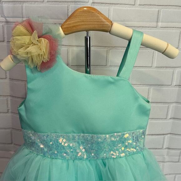 Elegant Princess Green Party Dress Size 110 US 3T-4T Tulle Bow Sequin Dress - Picture 7 of 15